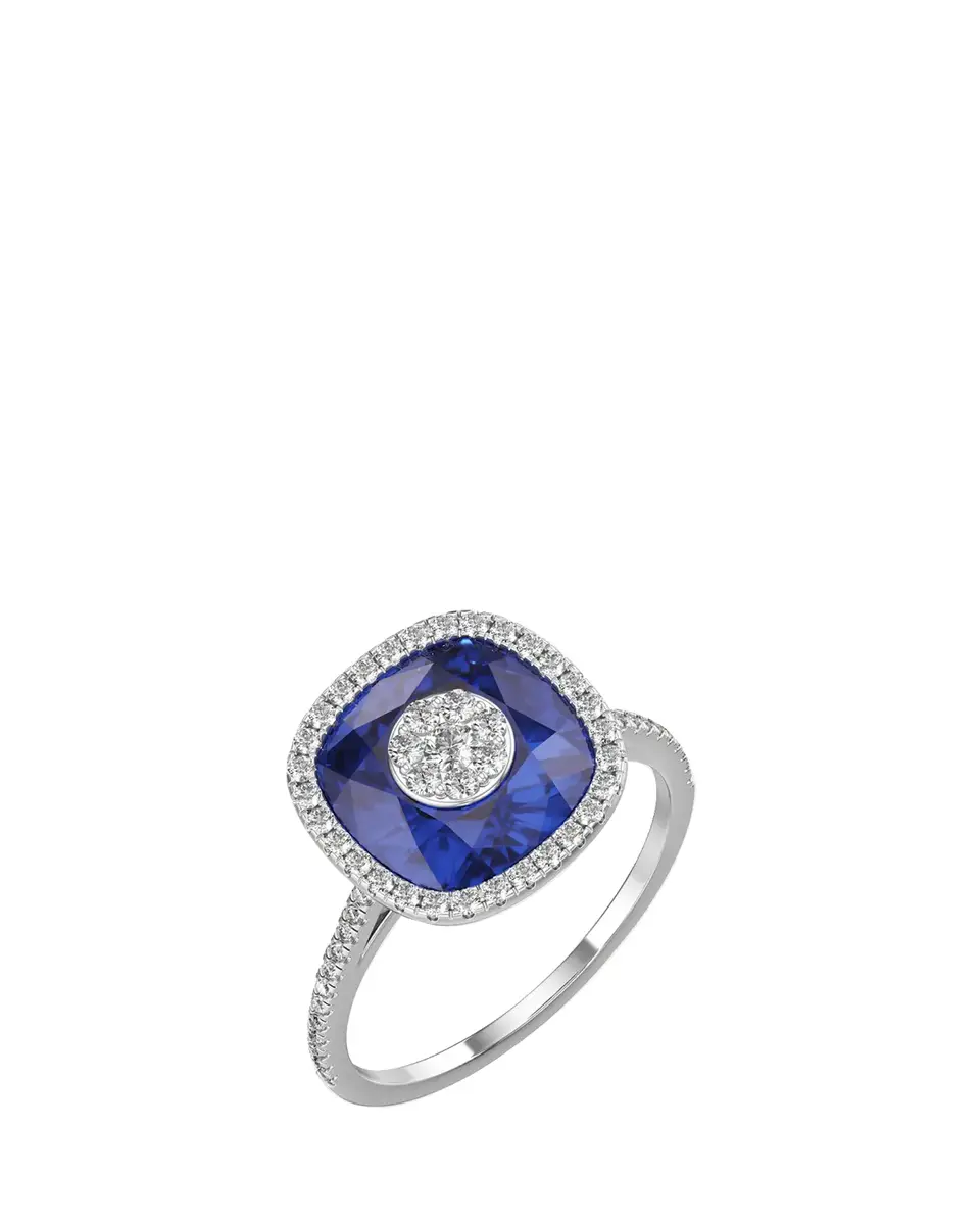 Bhansali 18K White Gold 10mm Cushion-Cut Fusion Ring with Diamonds | Thumbnail 2 Bhansali 18K White Gold 10mm Cushion-Cut Fusion Ring with Diamonds | Thumbnail 2