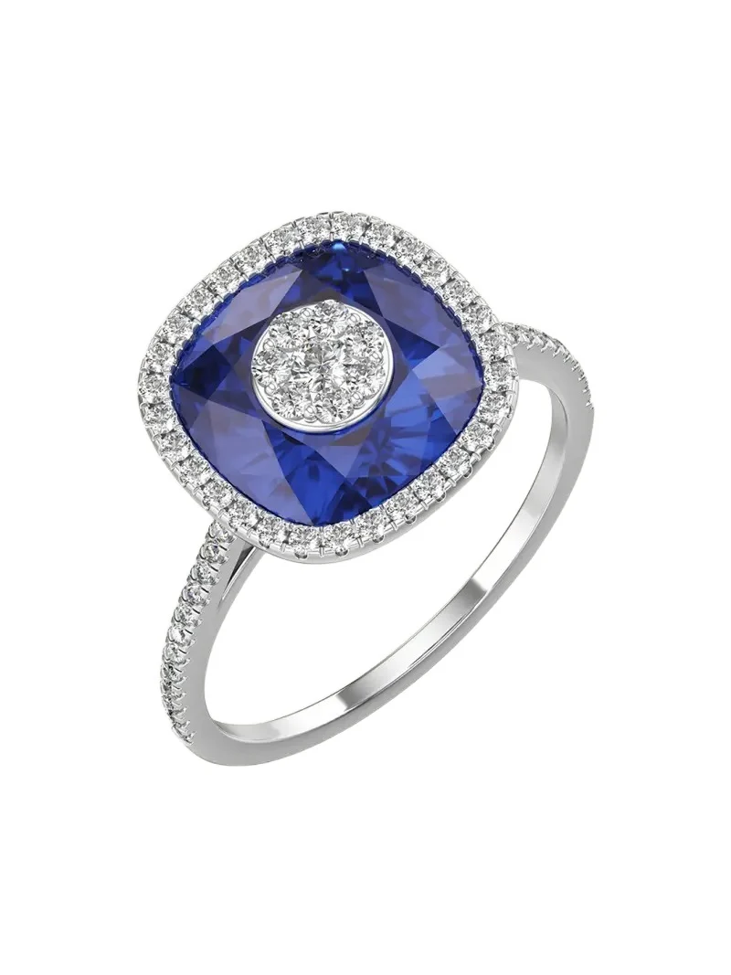 Bhansali 18K White Gold 10mm Cushion-Cut Fusion Ring with Diamonds