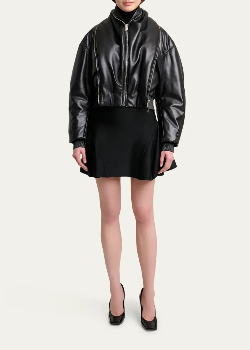 Givenchy Double Shawl-Collar Leather Crop Bomber Jacket | Thumbnail 2 Givenchy Double Shawl-Collar Leather Crop Bomber Jacket | Thumbnail 2