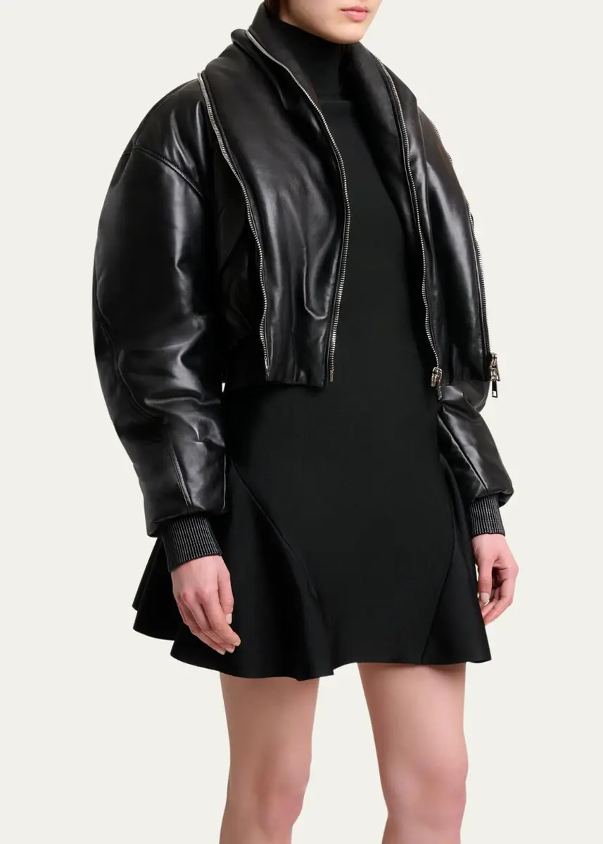 Givenchy Double Shawl-Collar Leather Crop Bomber Jacket | Thumbnail 4 Givenchy Double Shawl-Collar Leather Crop Bomber Jacket | Thumbnail 4