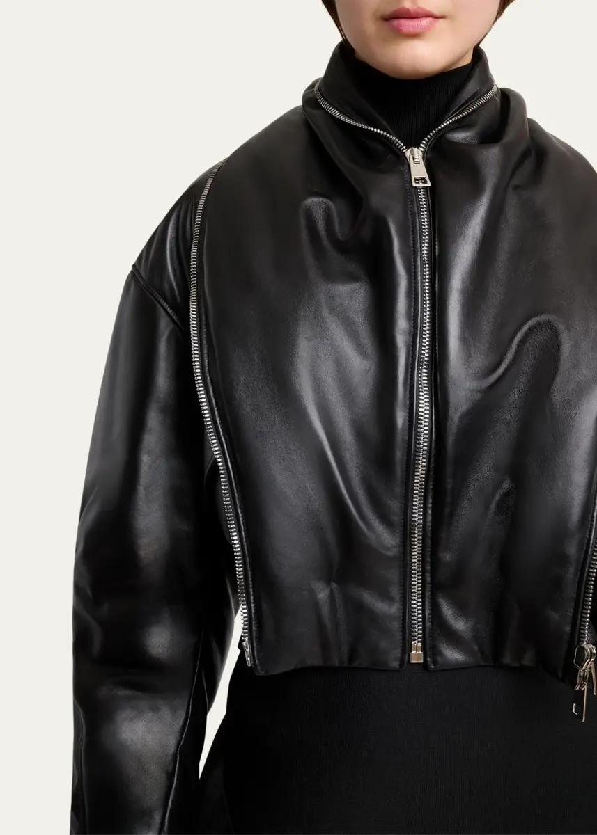 Givenchy Double Shawl-Collar Leather Crop Bomber Jacket | Thumbnail 5 Givenchy Double Shawl-Collar Leather Crop Bomber Jacket | Thumbnail 5