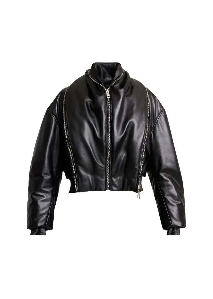 Double Shawl-Collar Leather Crop Bomber Jacket Double Shawl-Collar Leather Crop Bomber Jacket