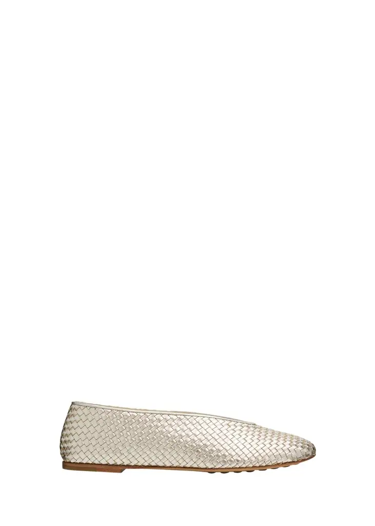Bottega Veneta Laminated Intrecciato Leather Ballerina Flats