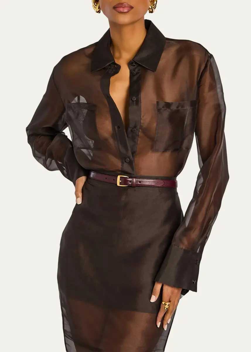 SEROYA Estella Sheer Silk Organza Button-Down Shirt | Thumbnail 4 SEROYA Estella Sheer Silk Organza Button-Down Shirt | Thumbnail 4