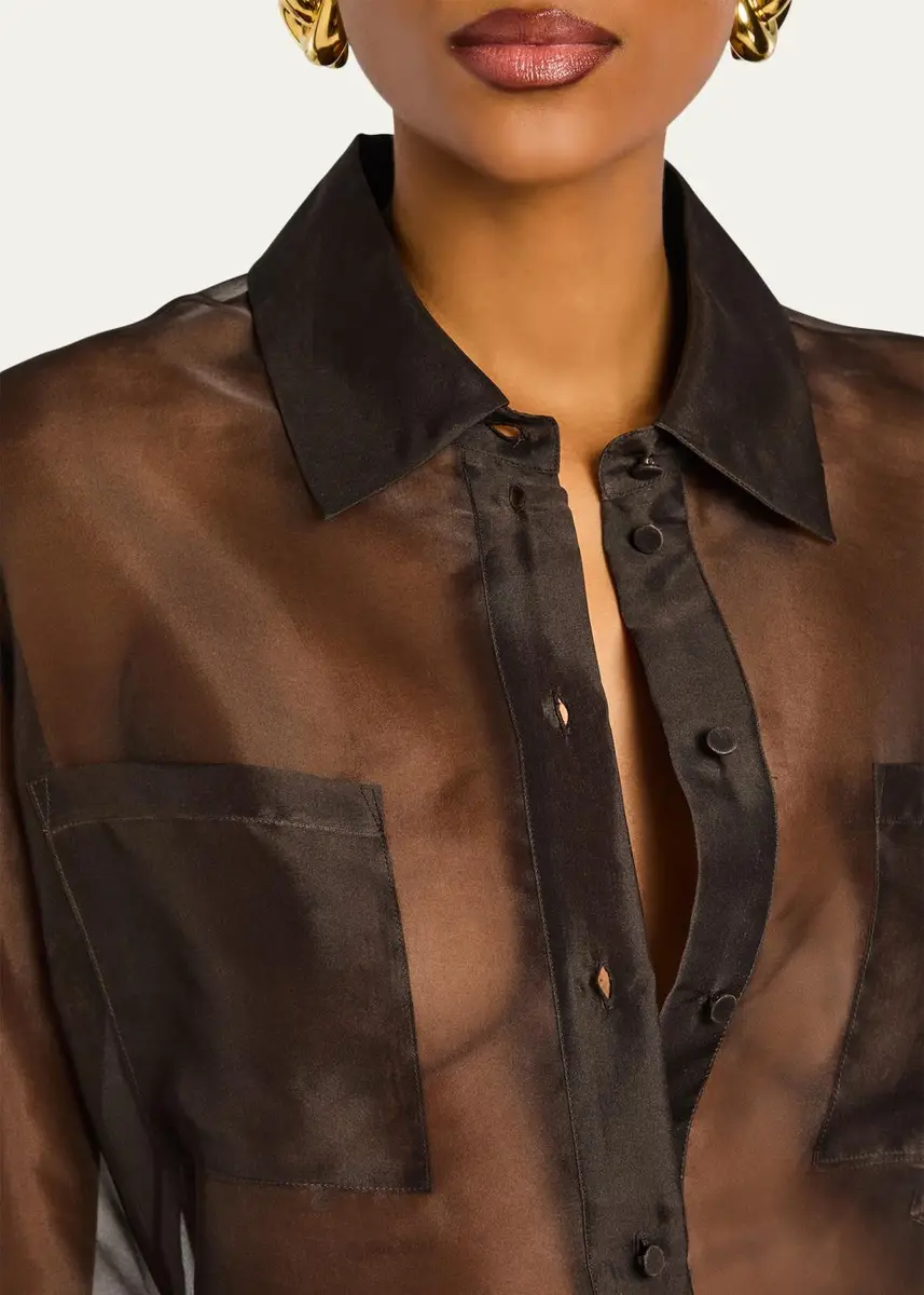 SEROYA Estella Sheer Silk Organza Button-Down Shirt | Thumbnail 5 SEROYA Estella Sheer Silk Organza Button-Down Shirt | Thumbnail 5