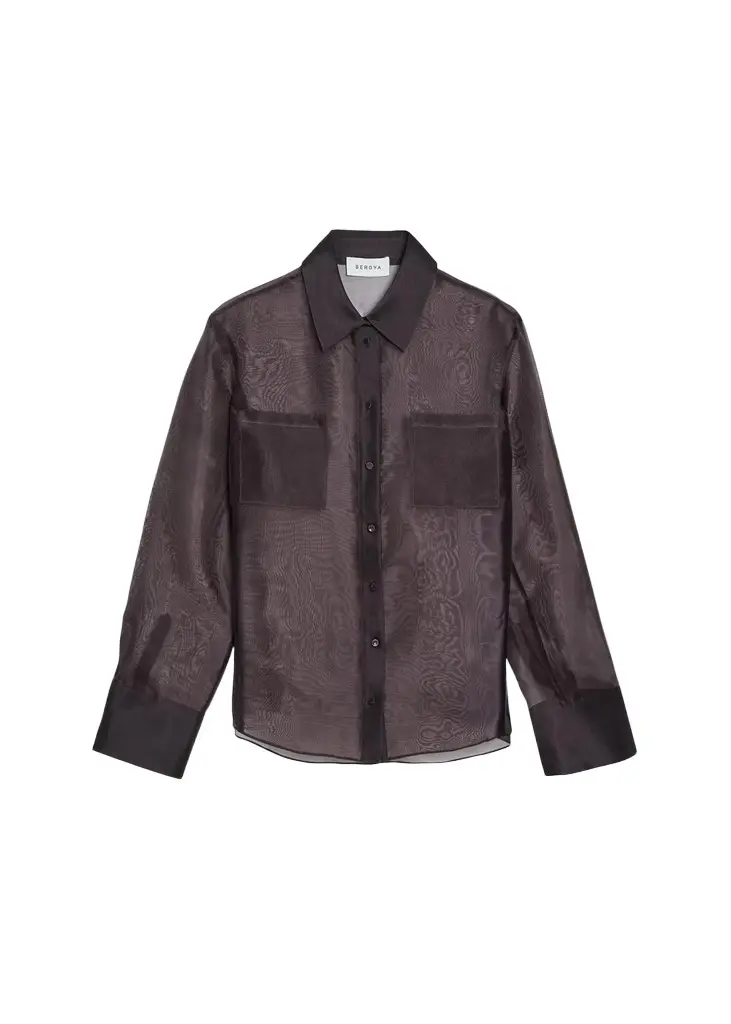 SEROYA Estella Sheer Silk Organza Button-Down Shirt