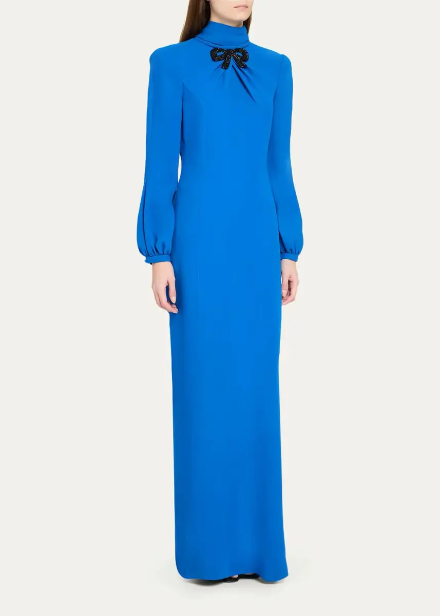 Valentino Garavani Bow Embroidered Turtleneck Long-Sleeve Silk Gown | Thumbnail 4 Valentino Garavani Bow Embroidered Turtleneck Long-Sleeve Silk Gown | Thumbnail 4