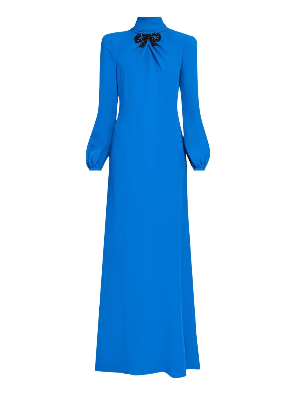 Valentino Garavani Bow Embroidered Turtleneck Long-Sleeve Silk Gown