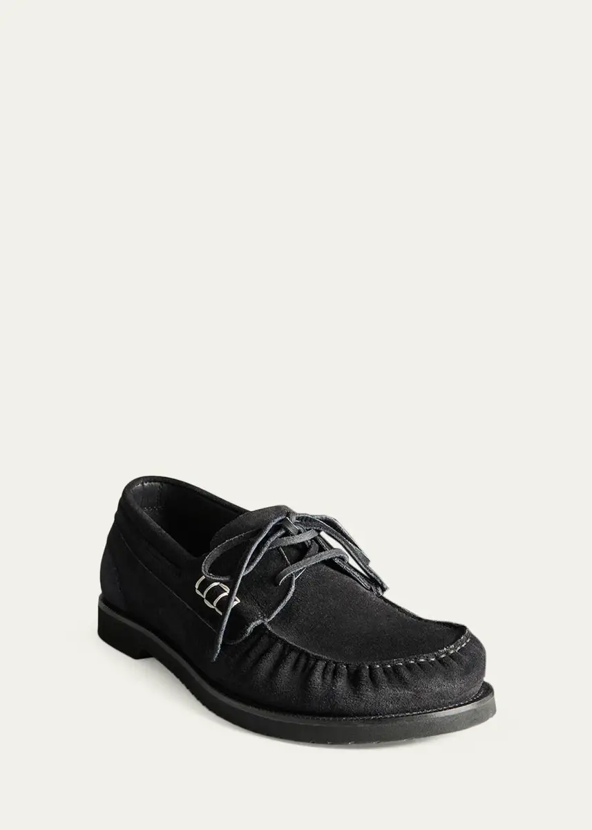 JW Anderson Men's Suede Box-Stitched Boat Shoes | Thumbnail 2 JW Anderson Men's Suede Box-Stitched Boat Shoes | Thumbnail 2