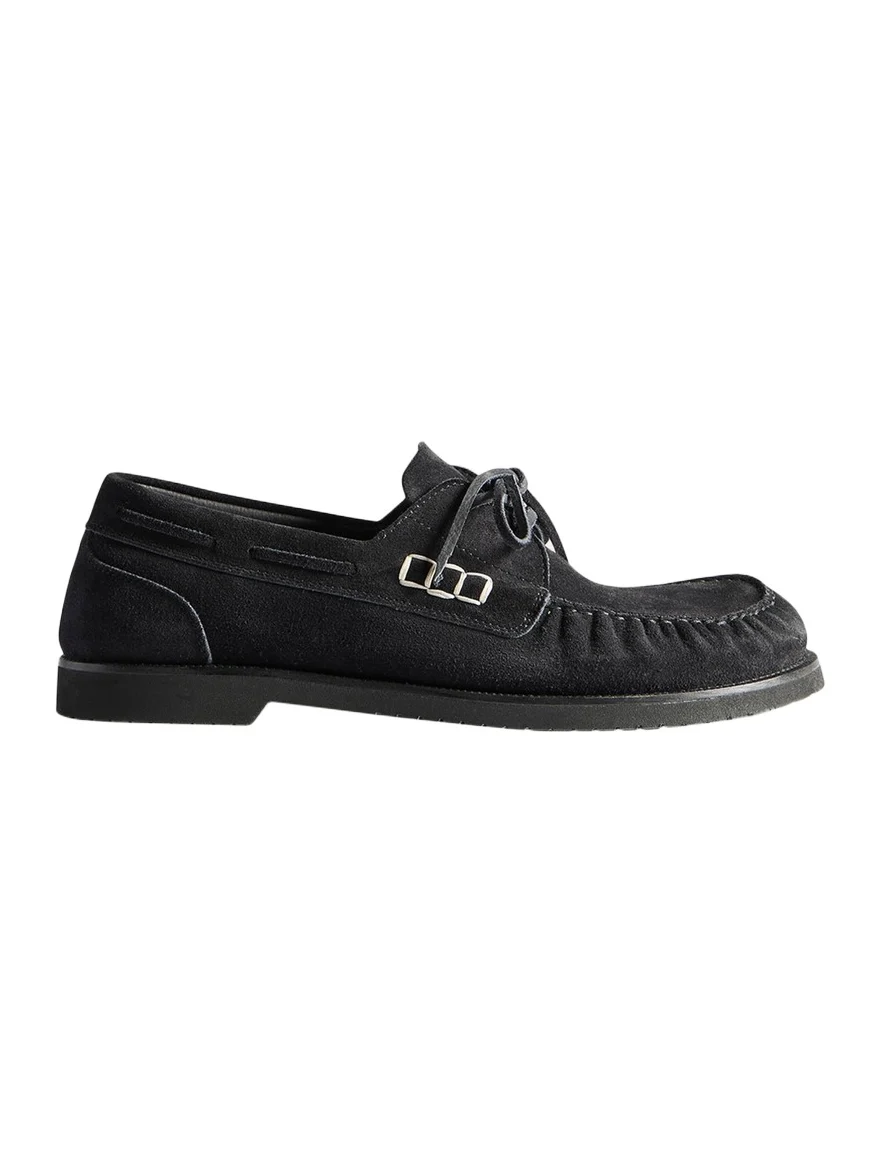 JW Anderson Men's Suede Box-Stitched Boat Shoes