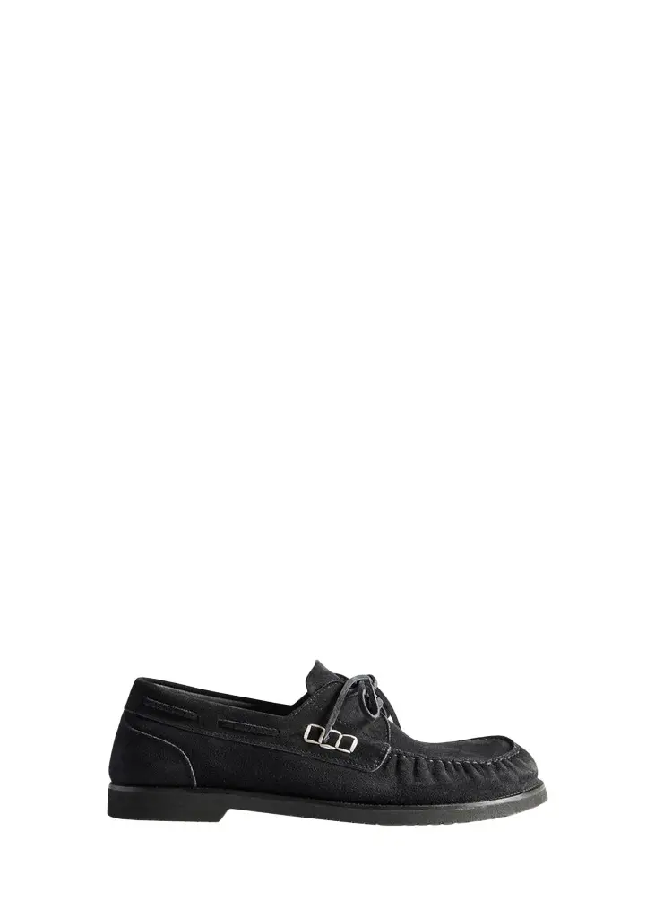 JW Anderson Men's Suede Box-Stitched Boat Shoes