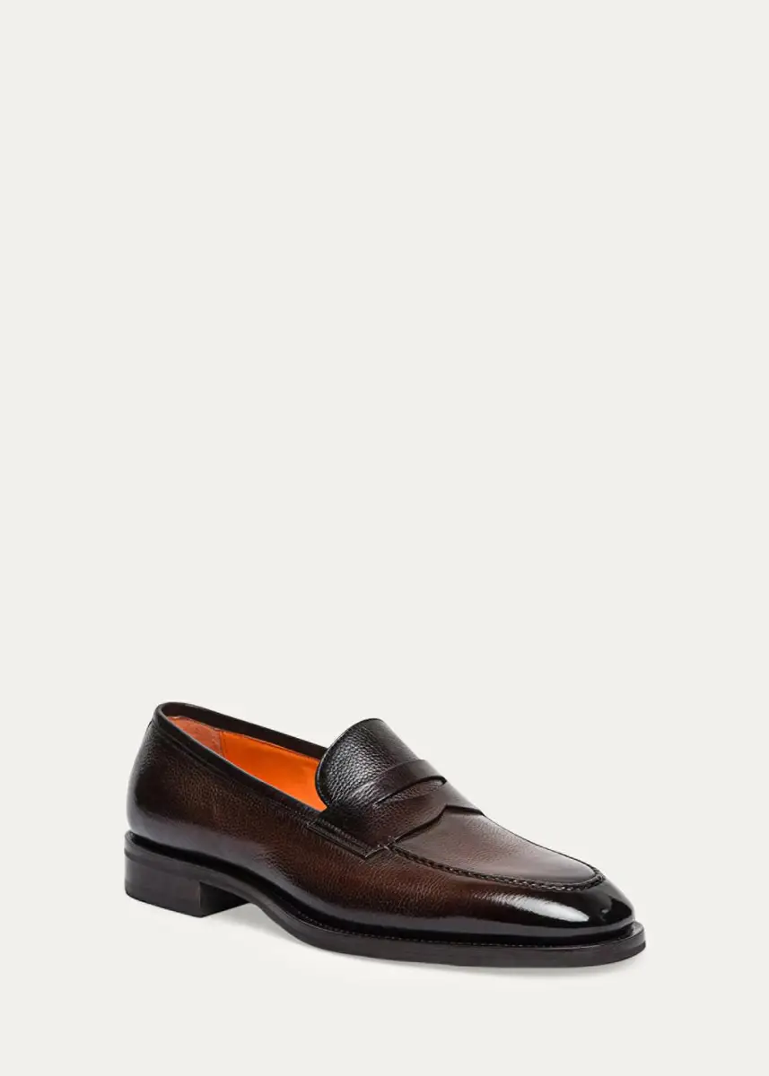 Santoni Men's Gregor Grained Leather Penny Loafers | Thumbnail 2