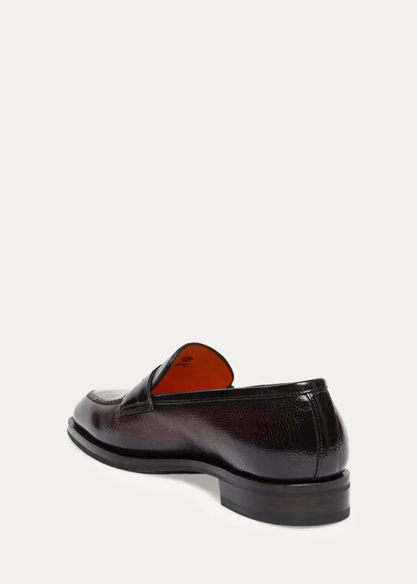 Santoni Men's Gregor Grained Leather Penny Loafers | Thumbnail 3