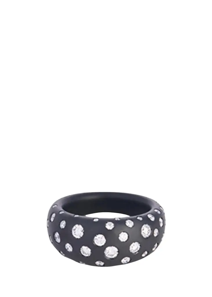 SIDNEY GARBER Titanium 10mm French Dome Spotted Diamond Ring