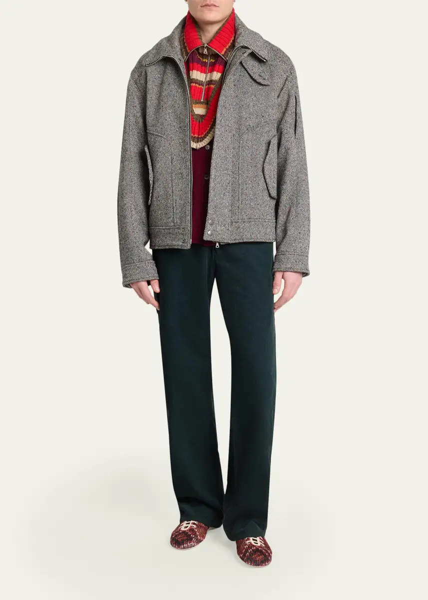 Dries Van Noten Men's Wool Rib-Knit Stripe Half-Zip Bib Collar | Thumbnail 2 Dries Van Noten Men's Wool Rib-Knit Stripe Half-Zip Bib Collar | Thumbnail 2