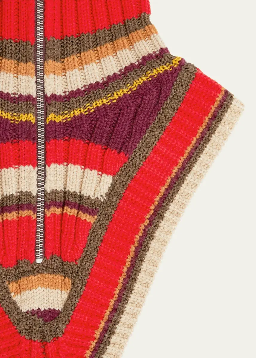 Dries Van Noten Men's Wool Rib-Knit Stripe Half-Zip Bib Collar | Thumbnail 4 Dries Van Noten Men's Wool Rib-Knit Stripe Half-Zip Bib Collar | Thumbnail 4