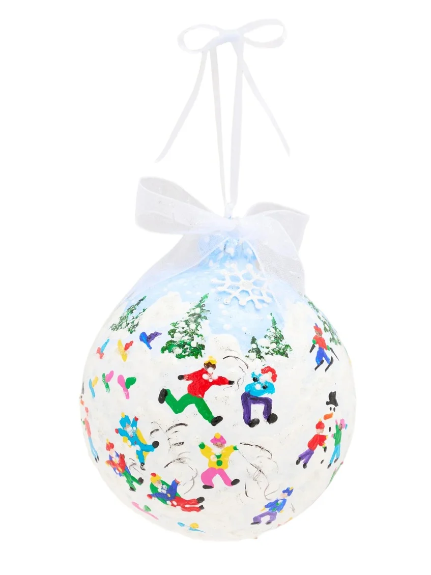 Nancy George-Michalson Hand-Painted Snowball Fun Glass Ornament