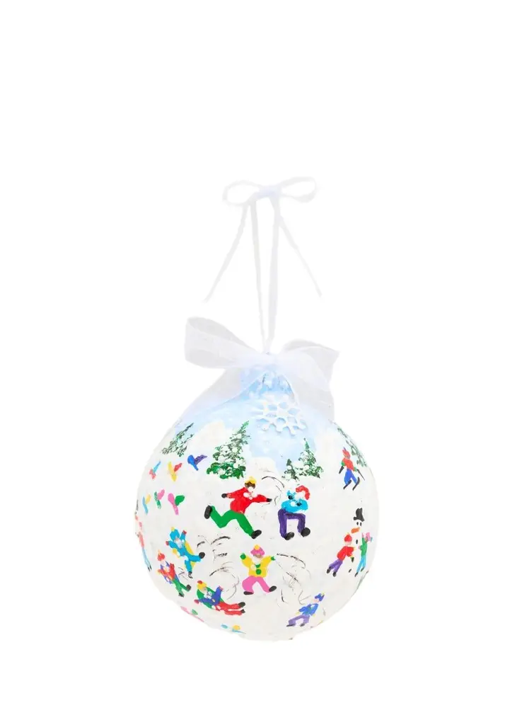 Hand-Painted Snowball Fun Glass Ornament Hand-Painted Snowball Fun Glass Ornament
