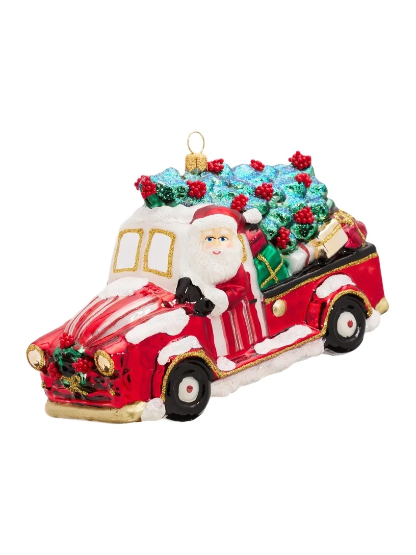 John Huras Santa In Pickup Truck Ornament