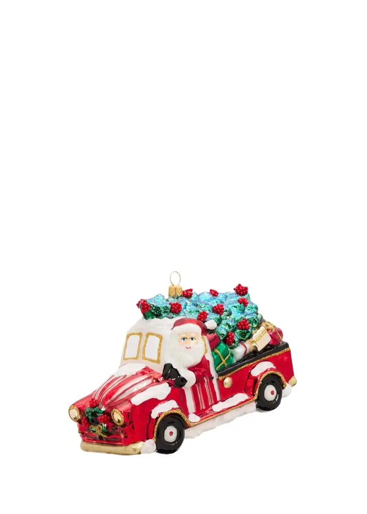 John Huras Santa In Pickup Truck Ornament