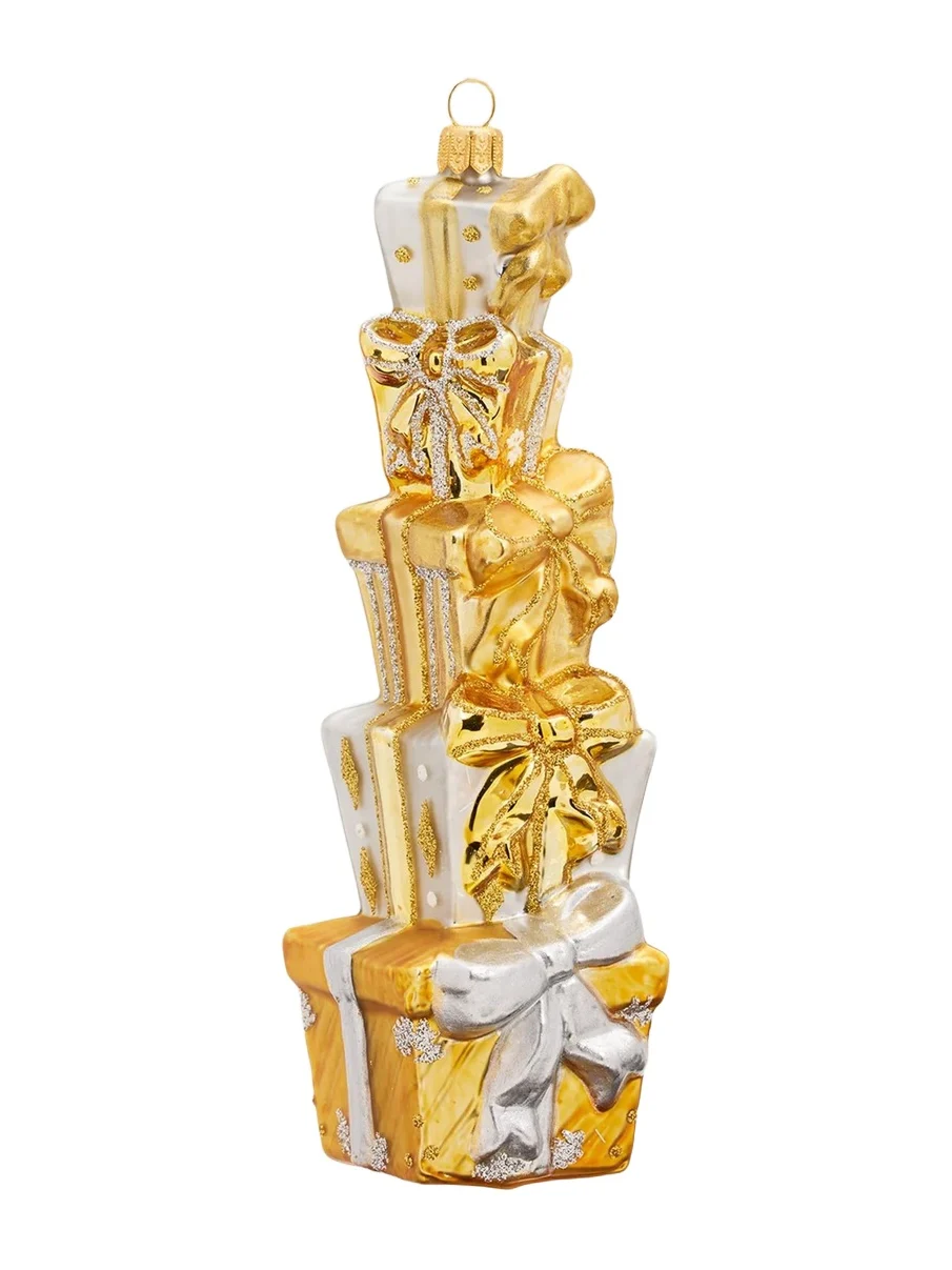 John Huras Stack Of Presents Glass Ornament