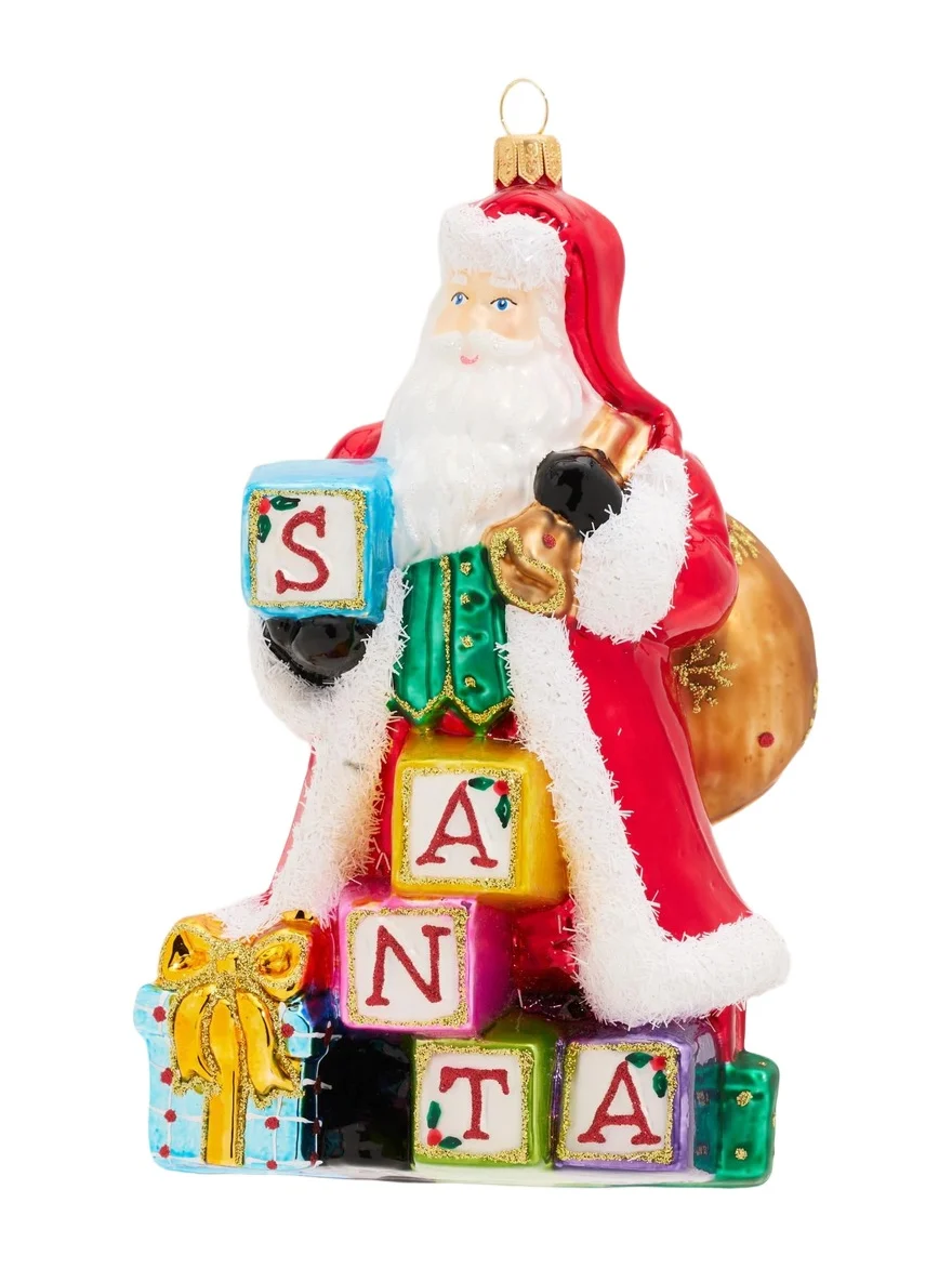 John Huras Santa With Blocks Glass Ornament