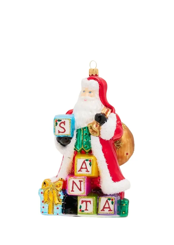 John Huras Santa With Blocks Glass Ornament