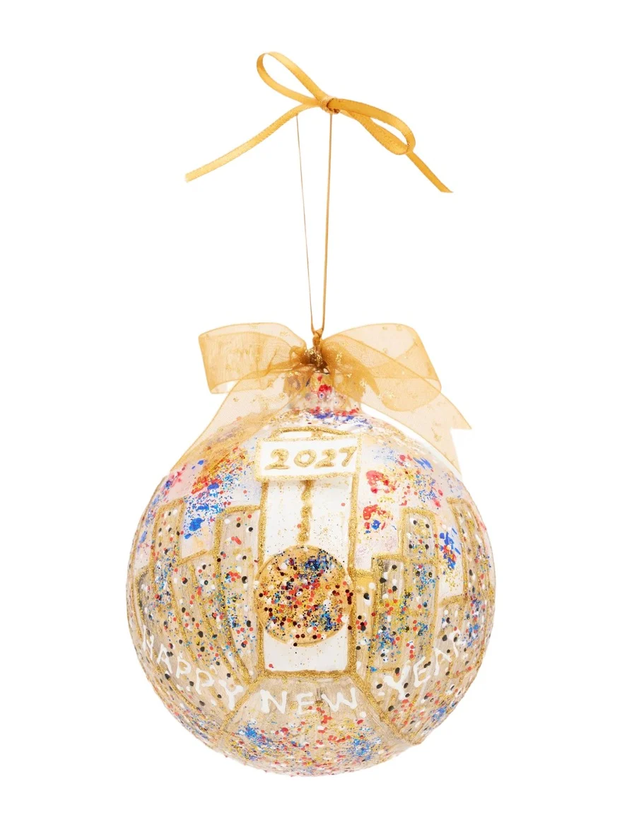 Nancy George-Michalson Happy New Year Glass Christmas Ornament