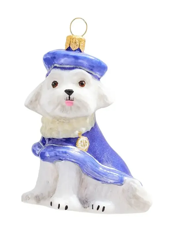 Joy To The World Collectibles Maltese in Purple Coat and Beret with Pearly BG Collar Christmas Ornament
