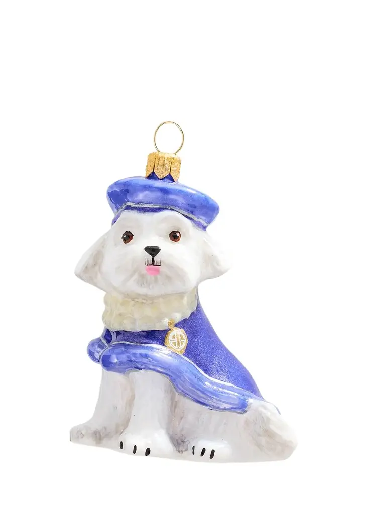 Joy To The World Collectibles Maltese in Purple Coat and Beret with Pearly BG Collar Christmas Ornament