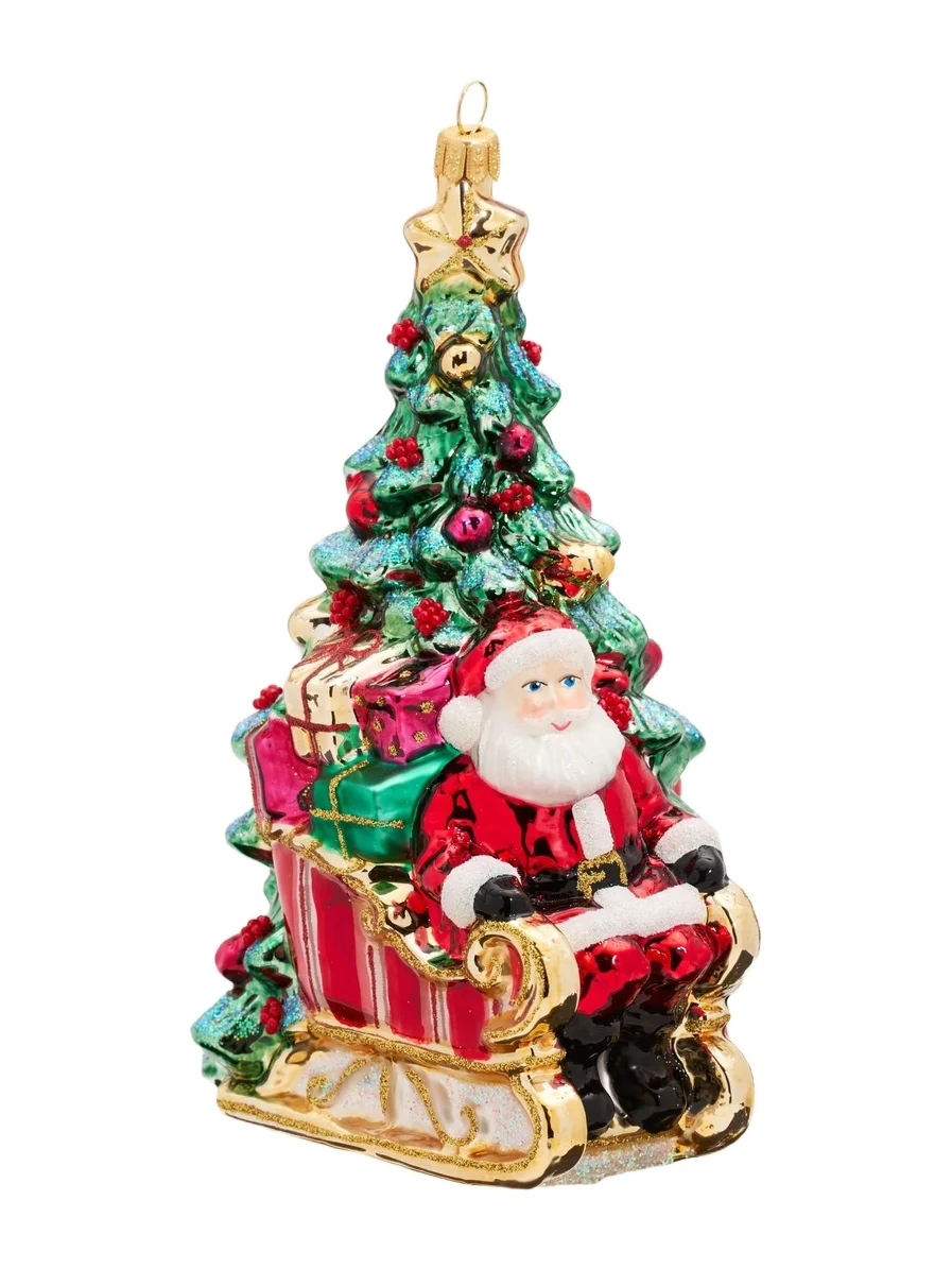 John Huras Santa On Sleigh Glass Ornament