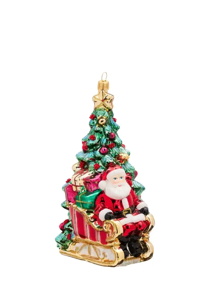 John Huras Santa On Sleigh Glass Ornament
