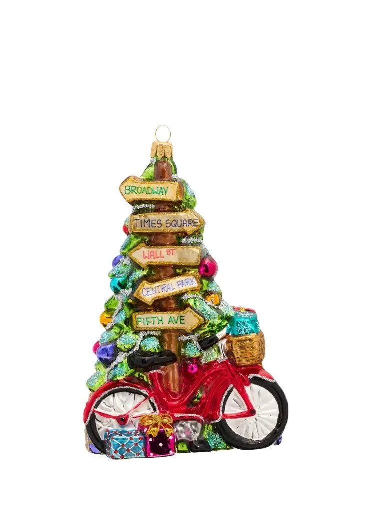 NYC Signpost with Christmas Tree and Bike Christmas Ornament NYC Signpost with Christmas Tree and Bike Christmas Ornament
