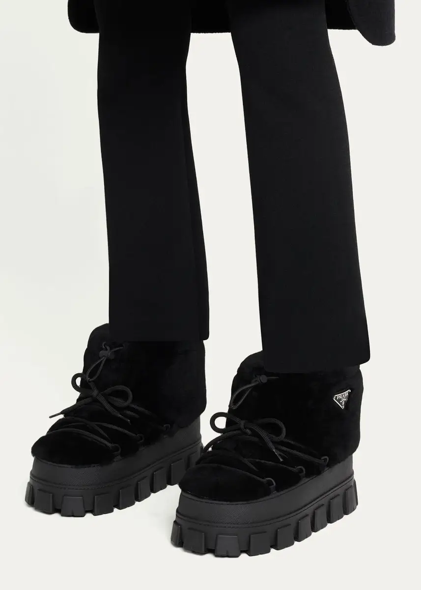 Prada 40mm Triangle Logo Shearling Lace-Up Snow Boots | Thumbnail 2 Prada 40mm Triangle Logo Shearling Lace-Up Snow Boots | Thumbnail 2