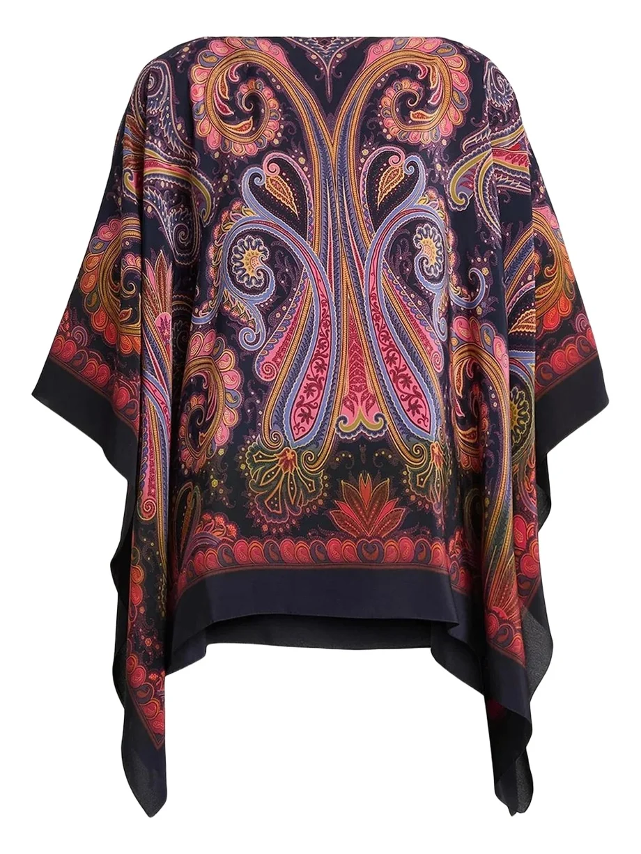 Paisley Degradé Silk Poncho Top Paisley Degradé Silk Poncho Top