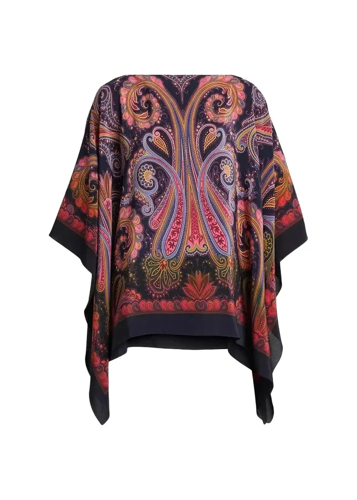 Etro Paisley Degradé Silk Poncho Top