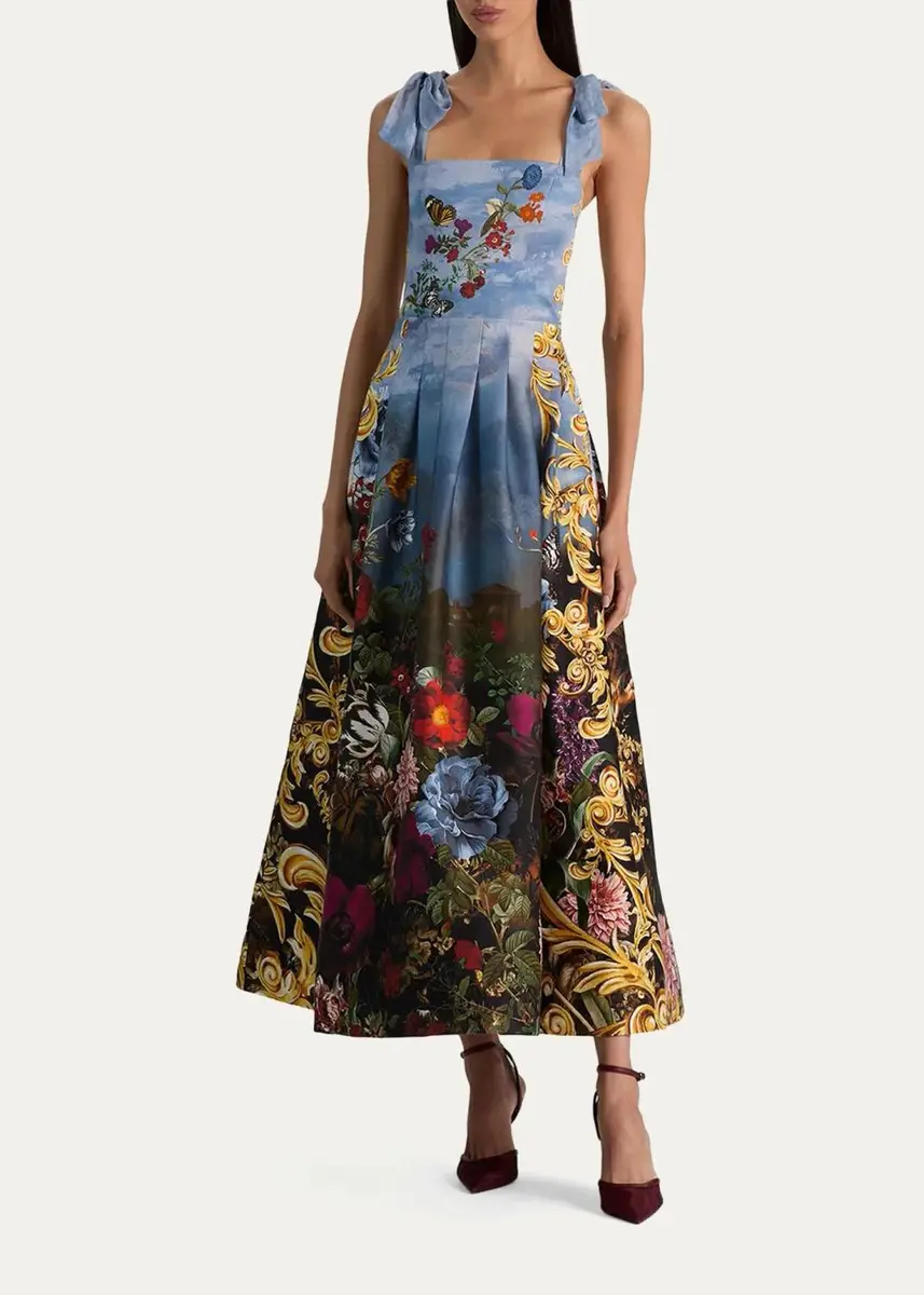 Alice + Olivia Hana Square-Neck Tie-Shoulder Maxi Dress | Thumbnail 2 Alice + Olivia Hana Square-Neck Tie-Shoulder Maxi Dress | Thumbnail 2