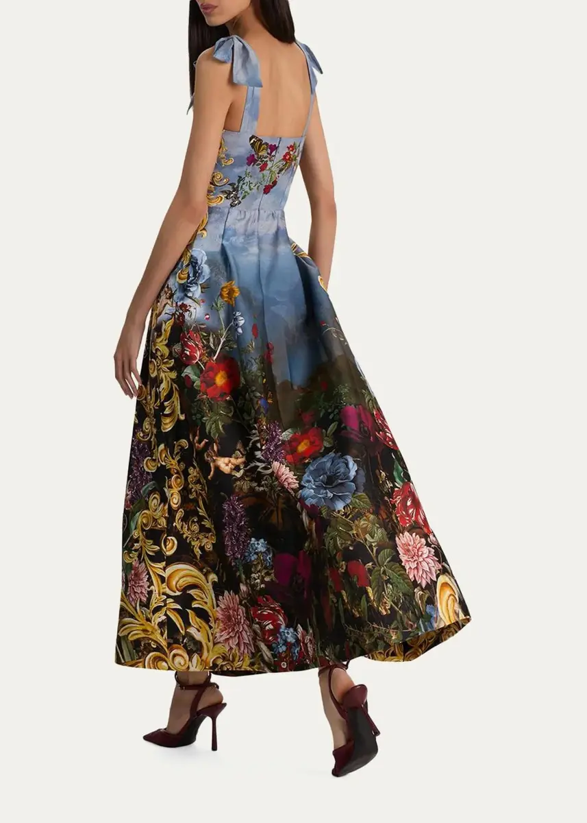 Alice + Olivia Hana Square-Neck Tie-Shoulder Maxi Dress | Thumbnail 3 Alice + Olivia Hana Square-Neck Tie-Shoulder Maxi Dress | Thumbnail 3