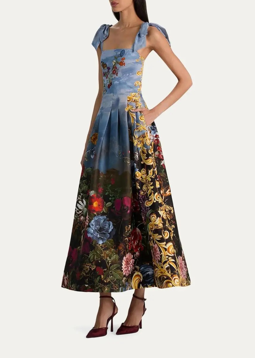 Alice + Olivia Hana Square-Neck Tie-Shoulder Maxi Dress | Thumbnail 4 Alice + Olivia Hana Square-Neck Tie-Shoulder Maxi Dress | Thumbnail 4