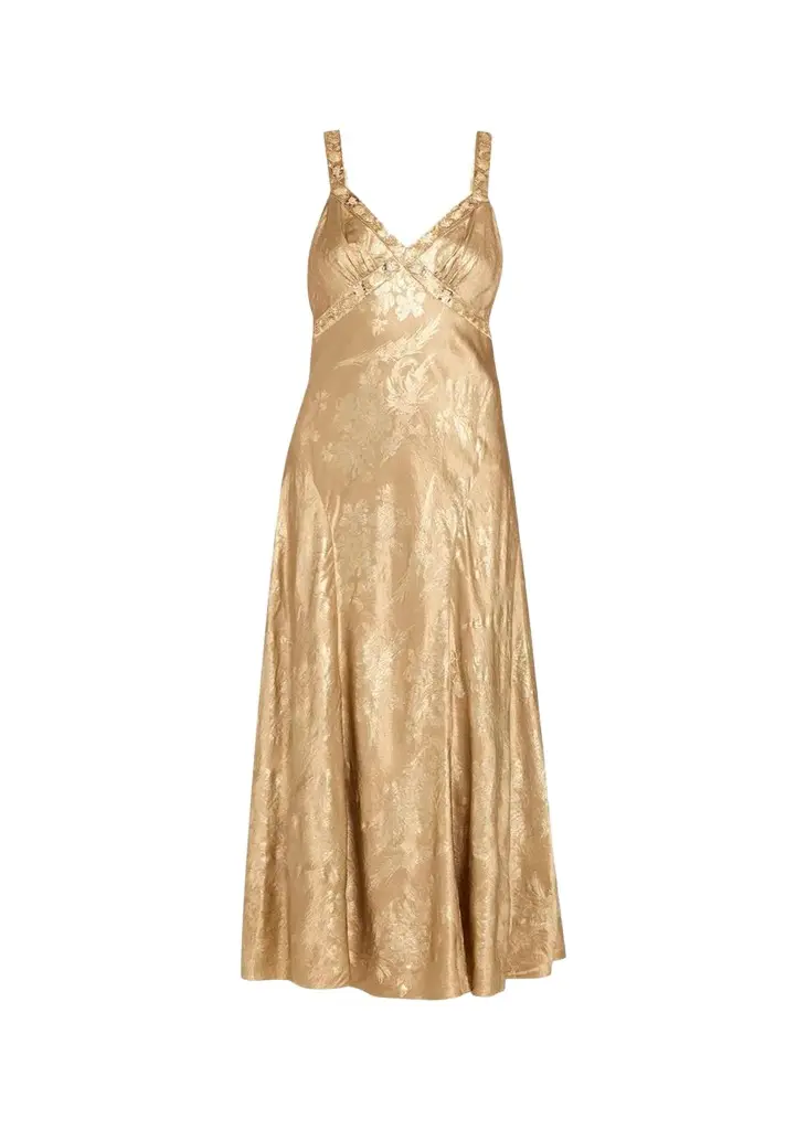 Cinq à Sept Thalie Gilded Peony Jacquard Embellished Sleeveless Midi Dress
