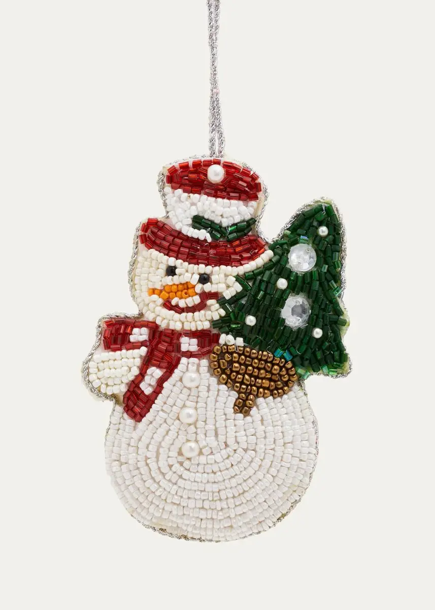 Sudha Pennathur Beaded Snowman with Tree Christmas Ornament | Thumbnail 2 Sudha Pennathur Beaded Snowman with Tree Christmas Ornament | Thumbnail 2