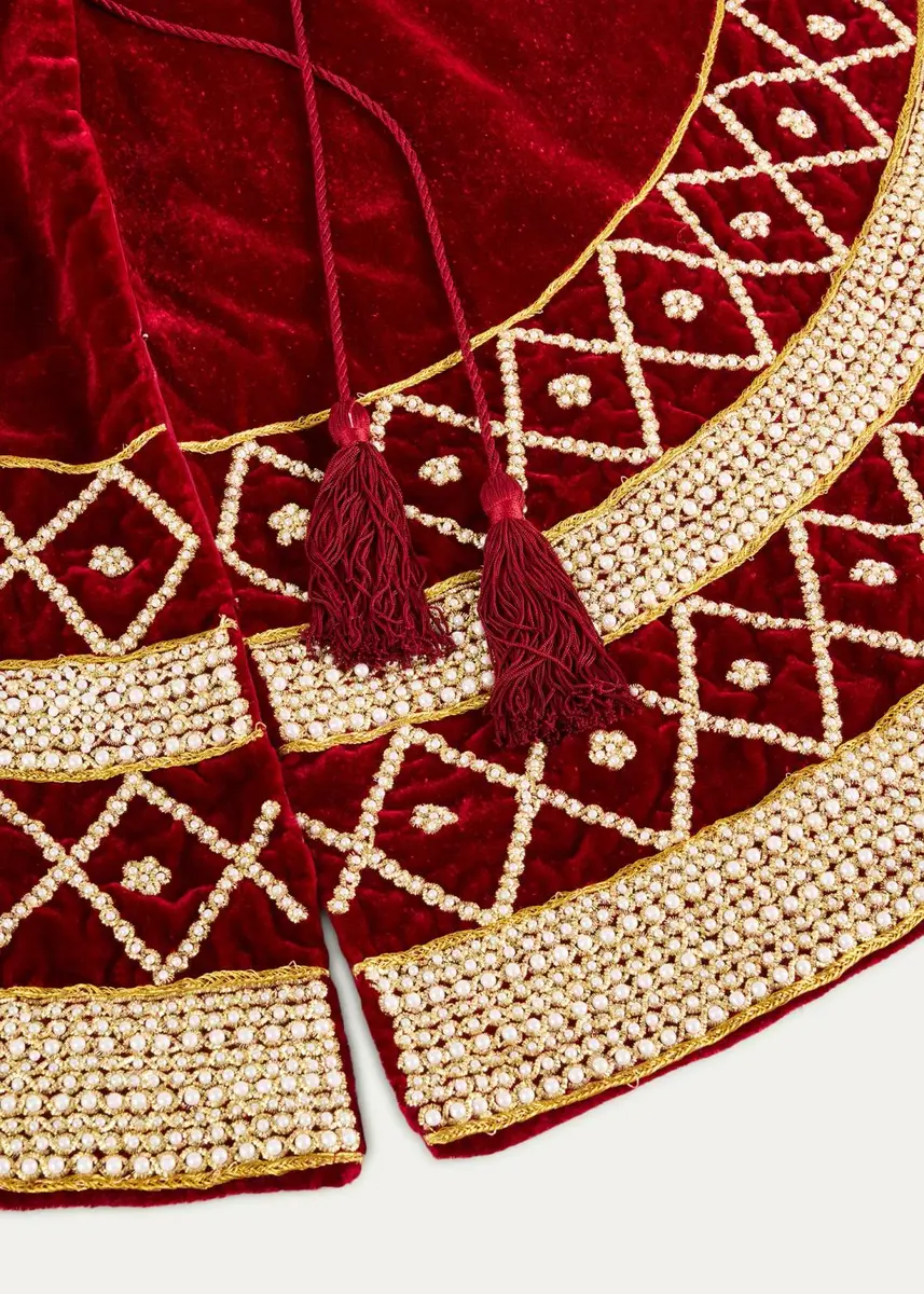 Sudha Pennathur 60" Pearly Border on Velvet Tree Skirt | Thumbnail 2 Sudha Pennathur 60" Pearly Border on Velvet Tree Skirt | Thumbnail 2