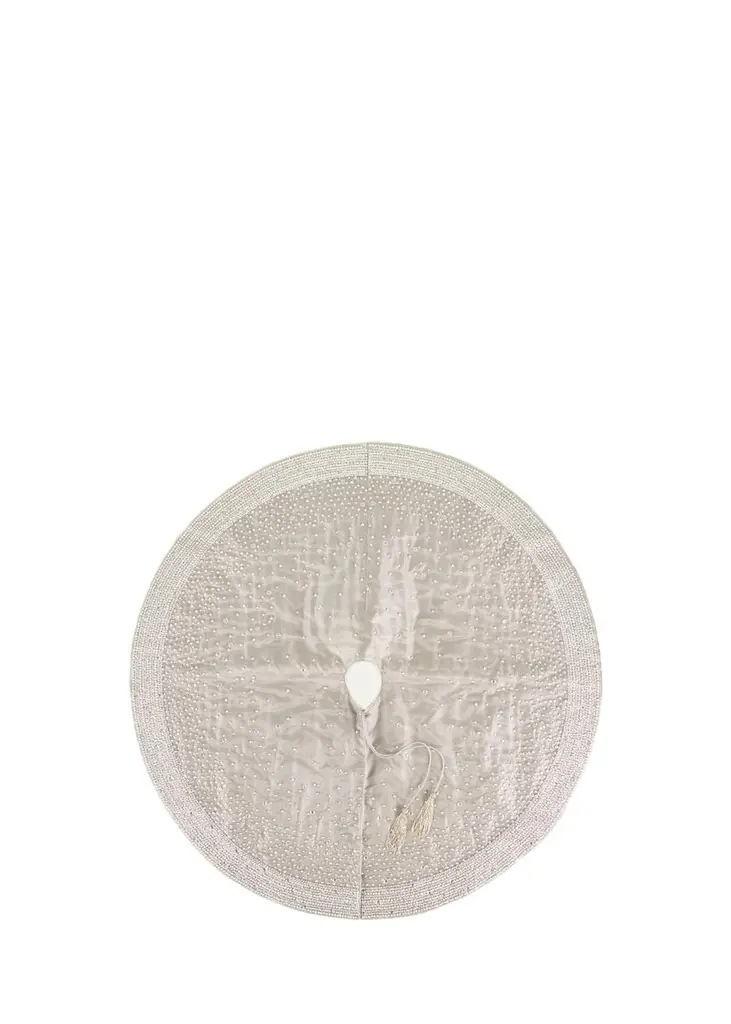 Sudha Pennathur 60" Silver Tissue Tree Skirt with Pearly Beaded Border