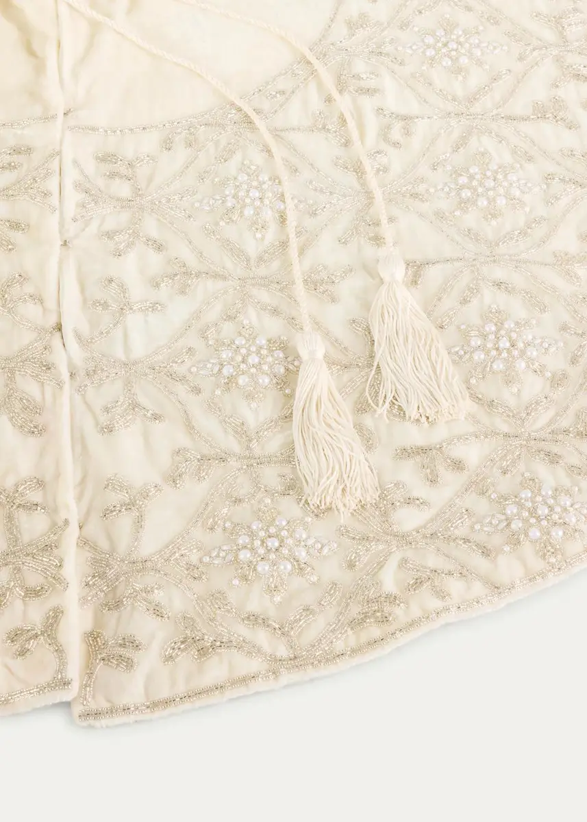 Sudha Pennathur 60" Velvet Tree Skirt with Silver Beaded Snowflakes | Thumbnail 2 Sudha Pennathur 60" Velvet Tree Skirt with Silver Beaded Snowflakes | Thumbnail 2