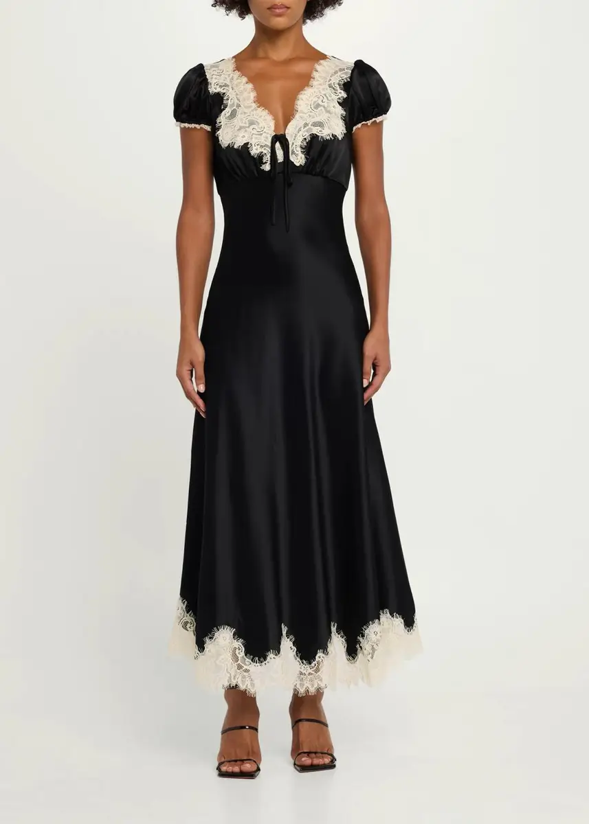 Cinq à Sept Sienne Lace-Trim Satin Midi Dress | Thumbnail 2 Cinq à Sept Sienne Lace-Trim Satin Midi Dress | Thumbnail 2