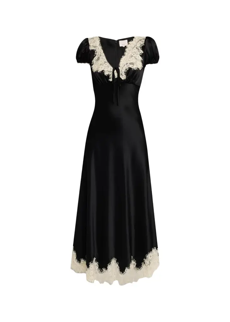 Sienne Lace-Trim Satin Midi Dress Sienne Lace-Trim Satin Midi Dress