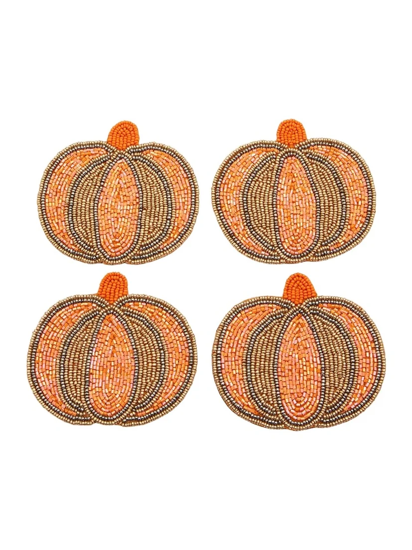 Sudha Pennathur 4-Piece Beaded Pumpkin Coaster Set