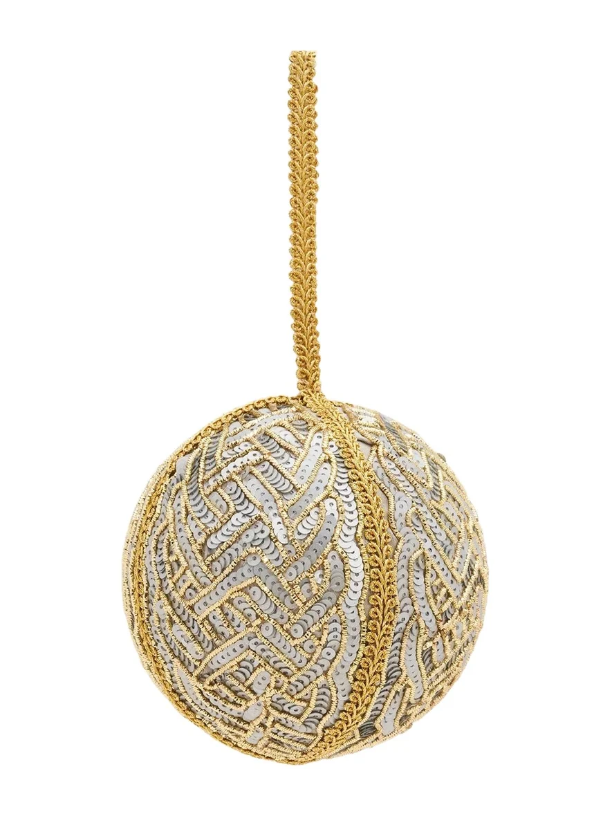 Sudha Pennathur Bicolor Braided-Trim Sequin Ball Christmas Ornament
