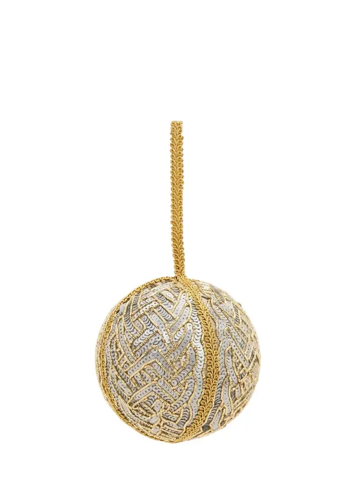 Sudha Pennathur Bicolor Braided-Trim Sequin Ball Christmas Ornament