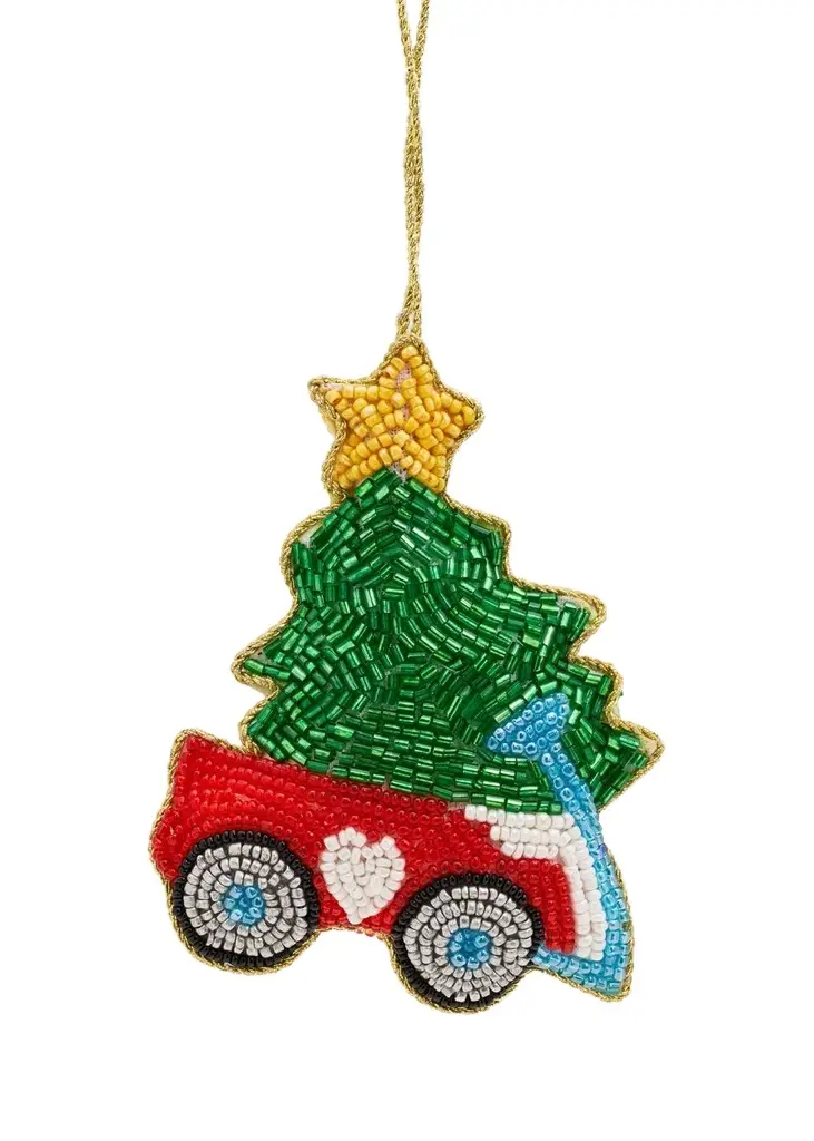 Sudha Pennathur Christmas Tree On Truck Beaded Ornament